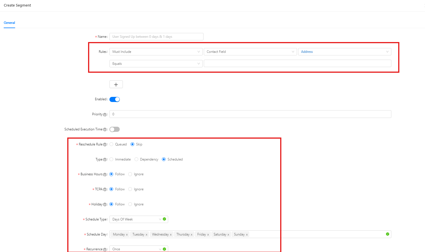 Create Segment 表單