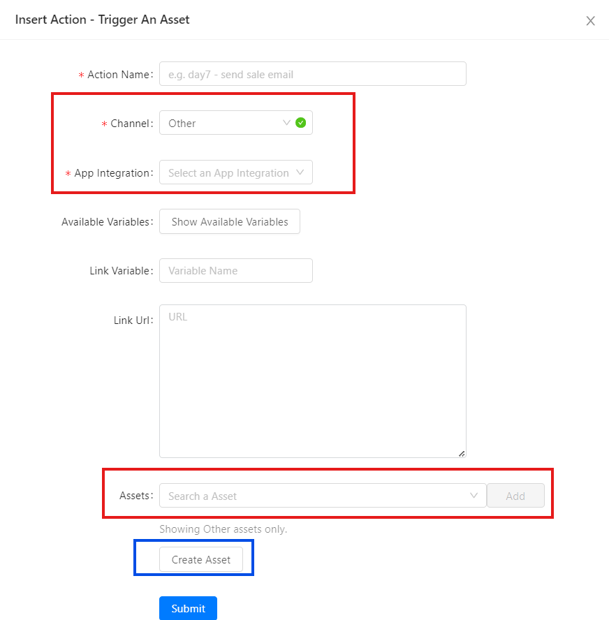 Action 頁面設定 Channel 與 Asset